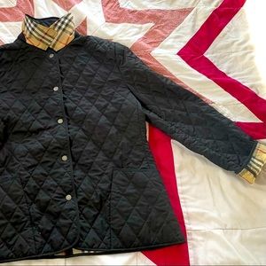 Burberry Women’s Classic Black and Nova Check Diamond Quilted Jacket - Size L
